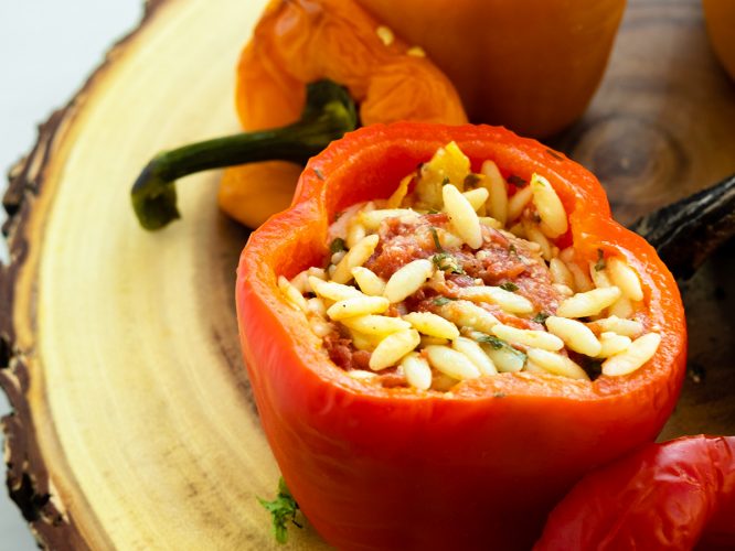 Delicious orzo stuffed peppers