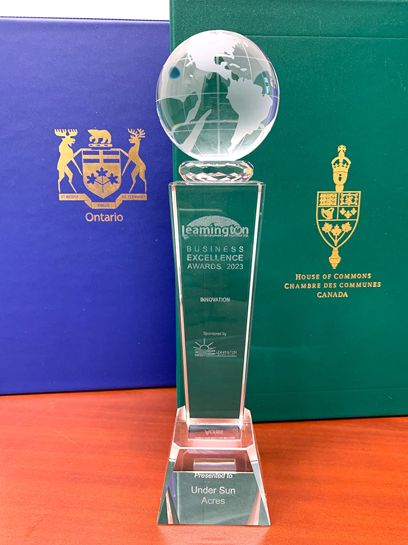 Photo of the glass award, Leamington District Chamber of Commerce